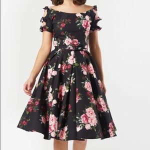 Unique Vintage 1950s black & Pink Floral Swing
